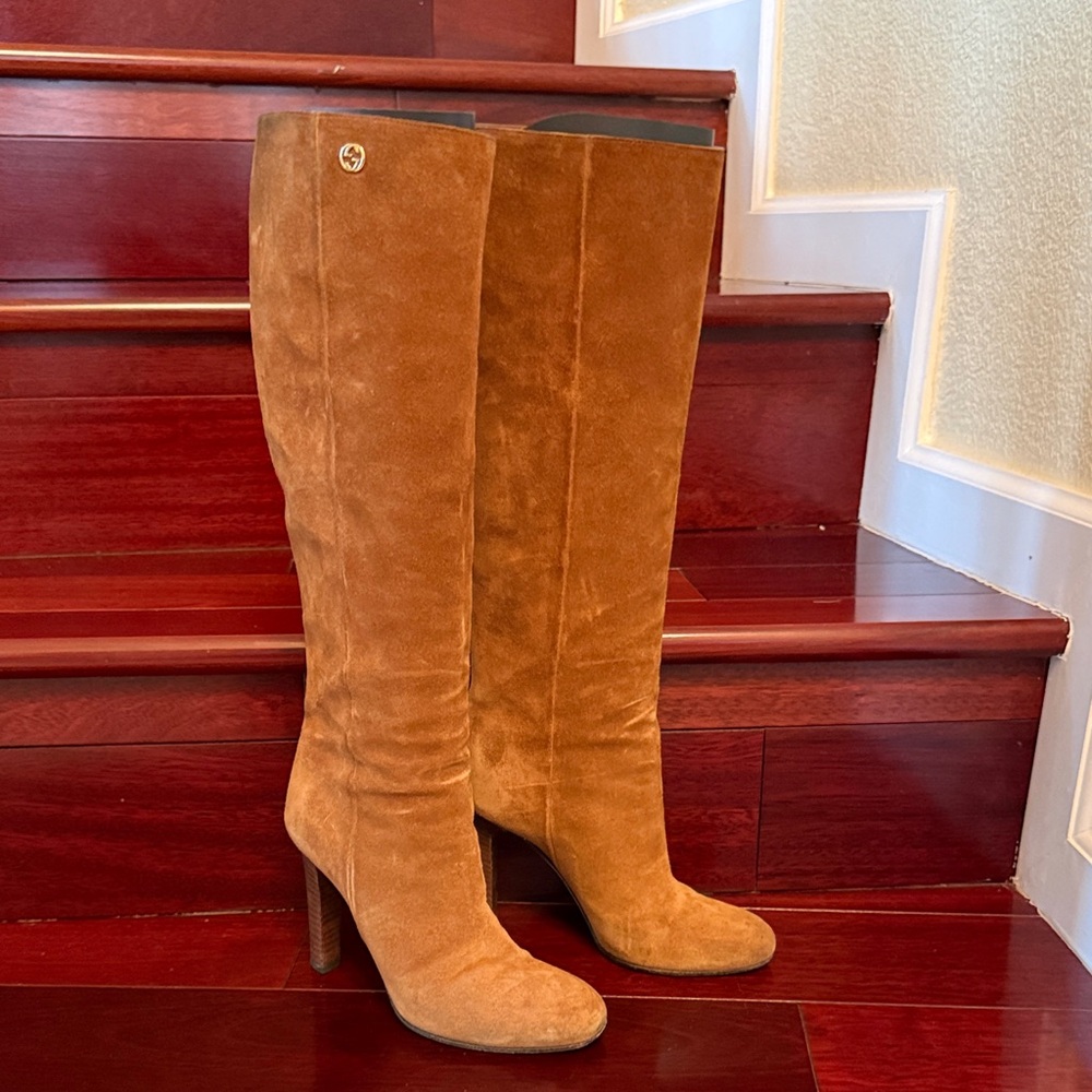 Gucci Tan Suede Heeled Boots